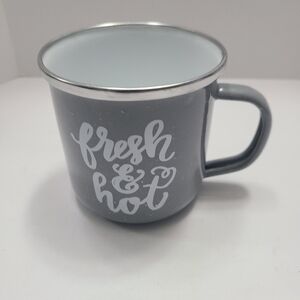 NWOT Threshold "Fresh and Hot" Gray Enamel Trendy Stylish Farmhouse COFFEE MUG